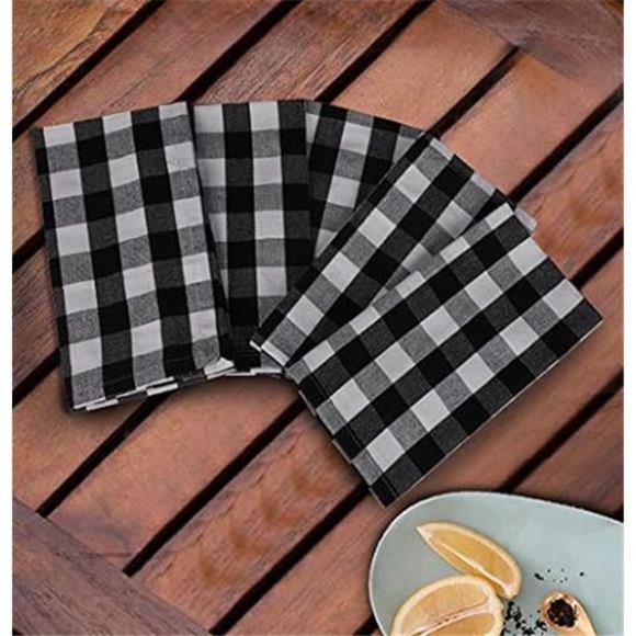 Dinner Napkins Buffalo Checks Cloth Napkins Set of 12 Black/White Color Checks - Picture 3 of 6